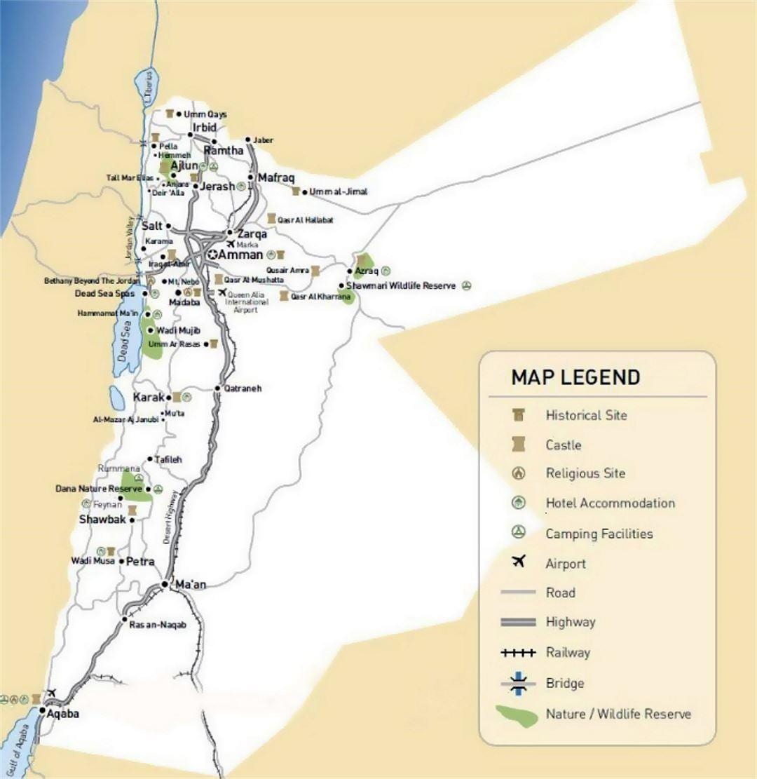 Jordan atracções turísticas mapa