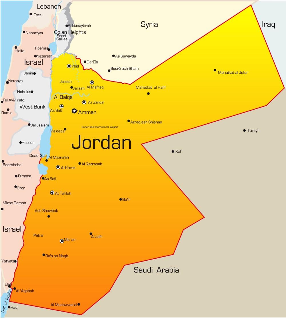 mapa da Jordânia, oriente médio