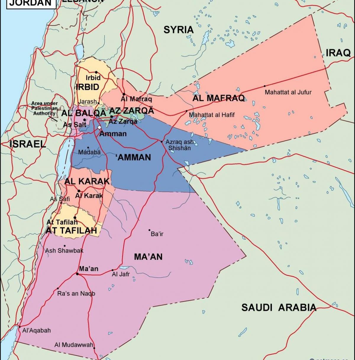 mapa político do Jordão