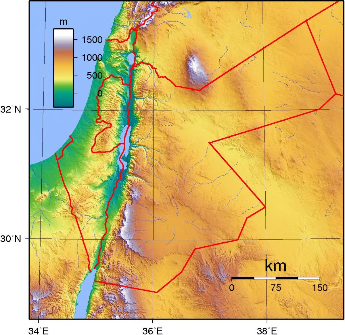 mapa topográfico do Jordão