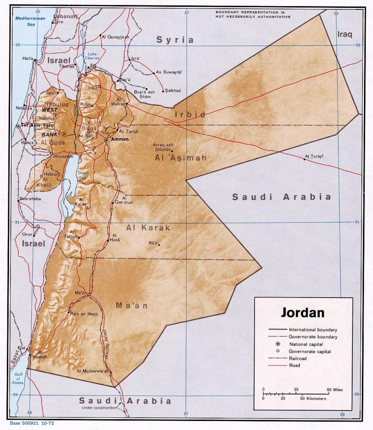 mapa mostrando a Jordânia