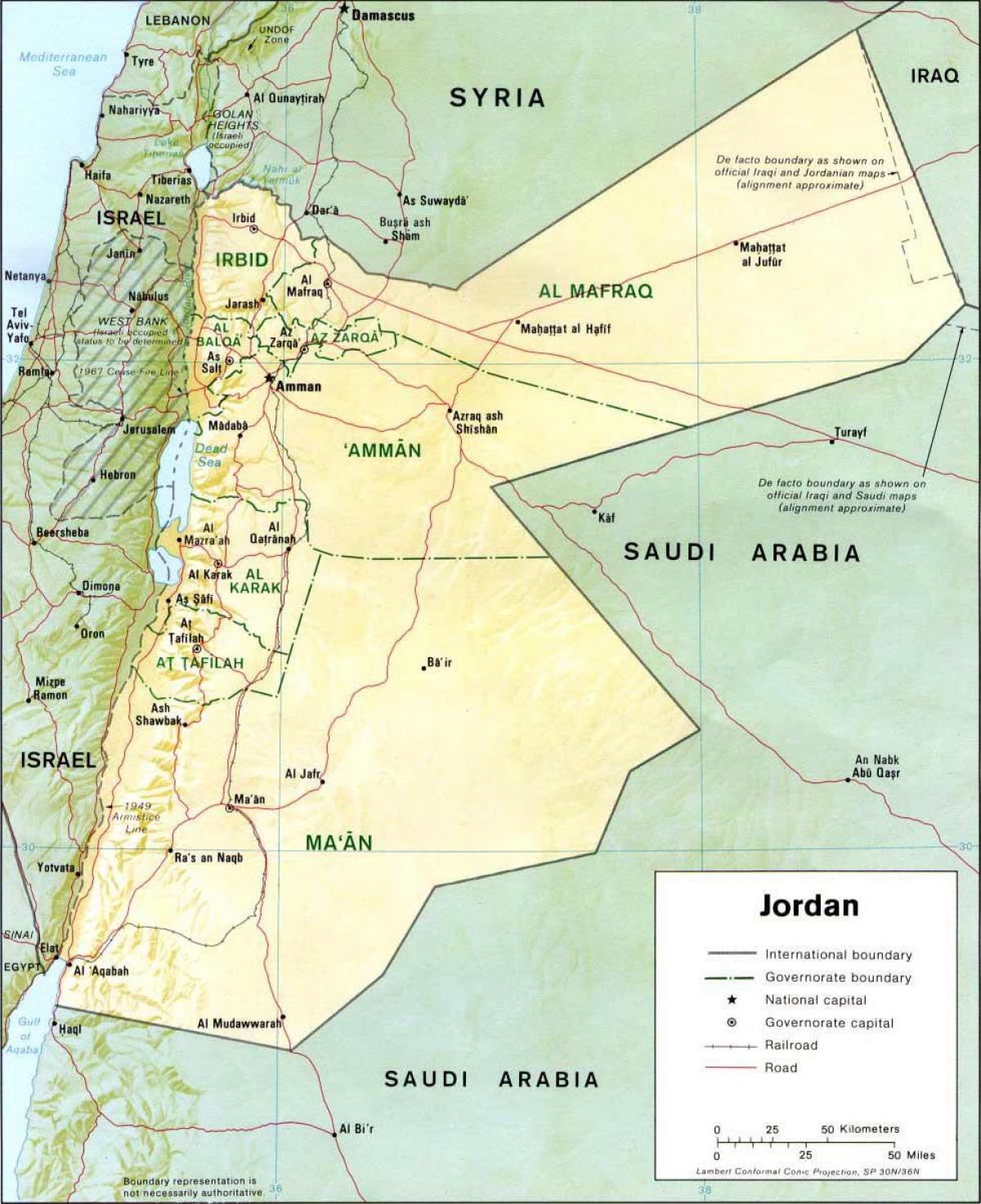mapa detalhado do Jordão
