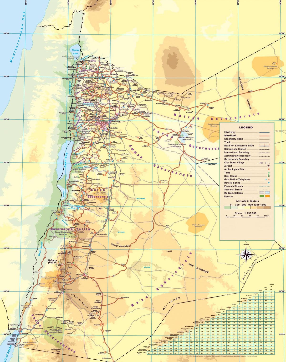 mapa físico, mapa do Jordão